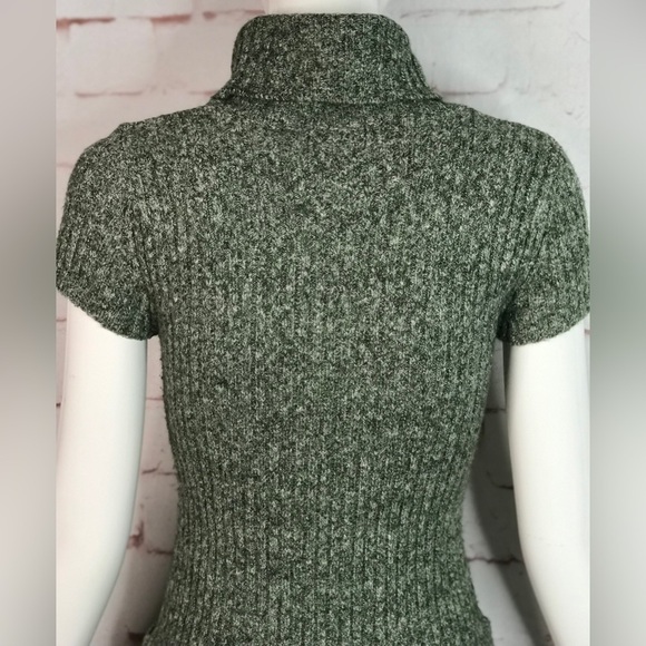 JJ BASICS M Knit Sweater Mini Dress Olive Green Marled Knit Short Sleeve Medium - Picture 10 of 15